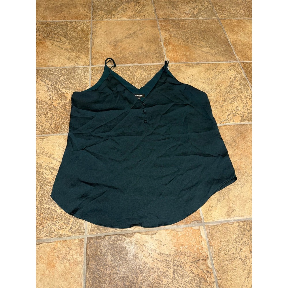 Express Womens Forest Green Satin V-Neck Cami Top Adjustable Straps Size M